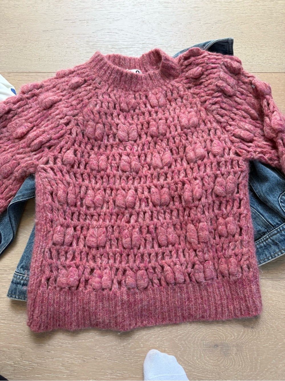AMO Rose-Pink Bubble Knit Crewneck Sweater